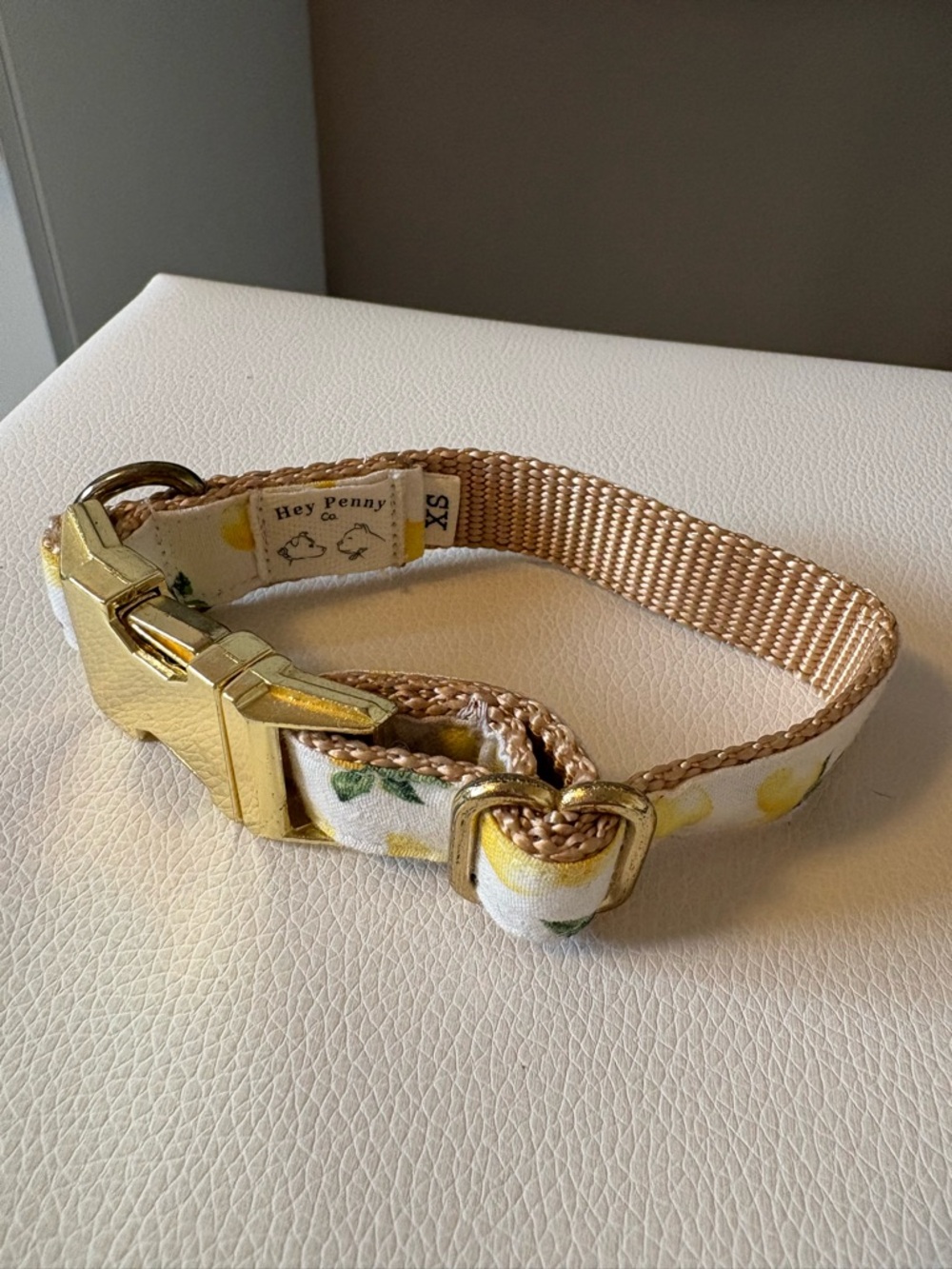 Lemon Print Dog Collar with Gold Hardware - Cream/Gold